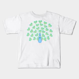 Peacock heart gouache painting teal background Kids T-Shirt